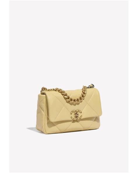 Chanel 19 Flap Bag In Pastel Yellow Lambskin With Gold Hardware In