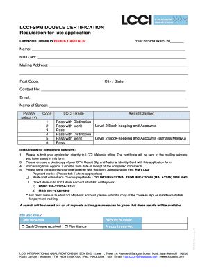 Fillable Online Late Application Form Lcci International