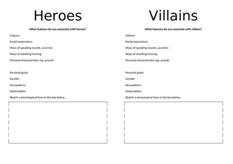 Heroes And Villains Initial Ideas Comparison Teaching Resources