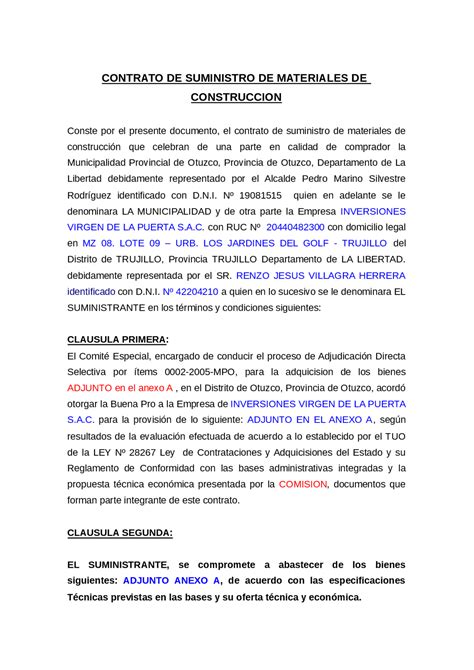 Ejemplo De Modelo De Contrato De Suministro Empresarial Ejercicios De