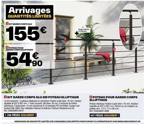 Promo Kit Garde Corps Alu 2 M Poteau Elliptique Poteau Pour Garde