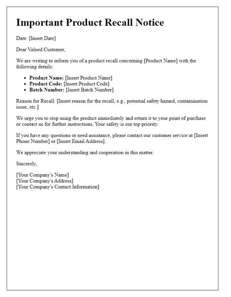 Letter Template For Product Recall Notice Free Samples In Pdf Letterin