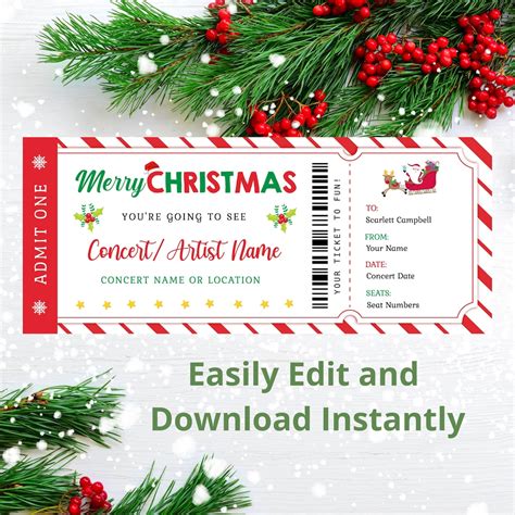 Printable Christmas Concert T Ticket Christmas Certificate T Template Concert Ticket Xmas