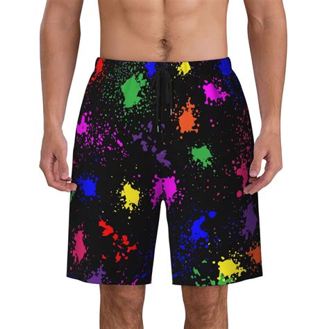 Rainbow Splatter Neon On Dark Mens Quick Dry Short Swim Trunks With