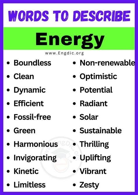 20 Best Words To Describe Energy Adjectives For Energy EngDic