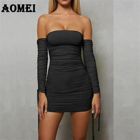 Women Tube Top Dress Sexy Party Dress Black Bodycon Backless Off Shoulder Elastic Slim Clubwear