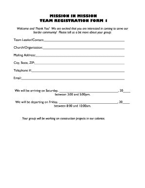 Fillable Online Mission In Mission Team Registration Form First