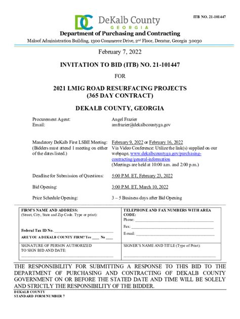 Fillable Online Dekalbcountyga Govsitesdefaultinvitation To Bid