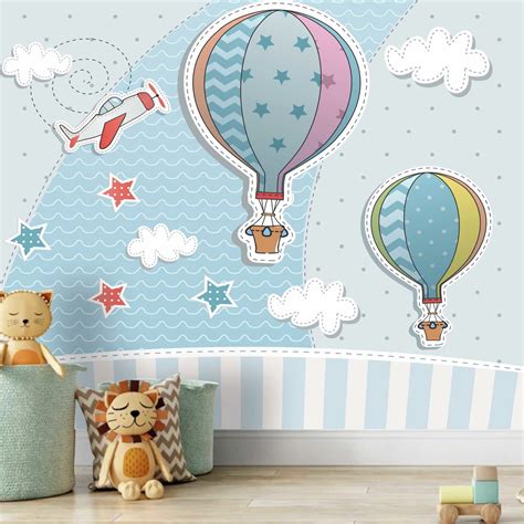 Papel De Parede Infantil Balão Balões Nuvens Painel Gg953 Elo7