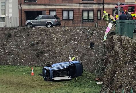 Car Crashes Into Moat Of Deal Castle In Marine Road For The Second Time