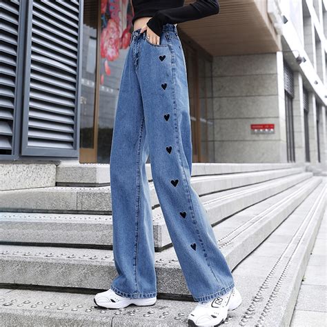 Boyfriend Jeans Love Embroidered Straight Cut Jeans Women S High Waist