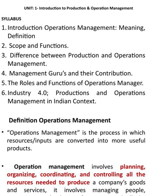 Syllabus: UNIT: 1-Introduction To Production & Operation Management ... 