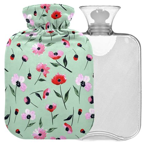 Naanle L Heat Bottle With Cover Watercolor Flower Motif For Back Pain Relief Hot Cold