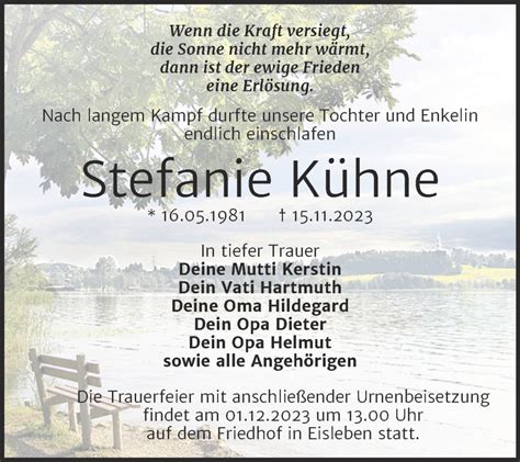 Traueranzeigen Von Stefanie K Hne Abschied Nehmen De