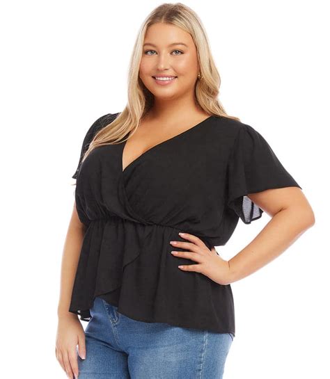 Black Plus Size Faux Wrap Top Karen Kane