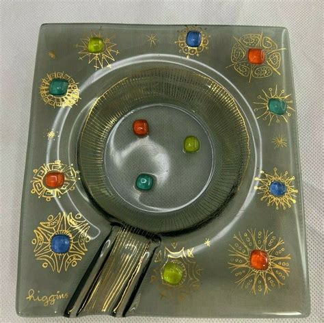 Vintage Higgins Barbaric Jewels Mid Century Modern Art Glass Ashtray