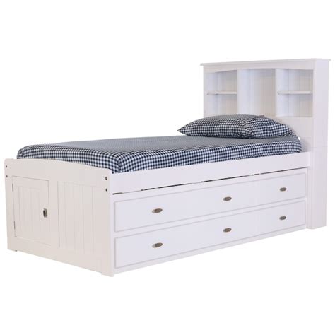 Oshome Casual White Twin Wood Captain Bed With Storage At