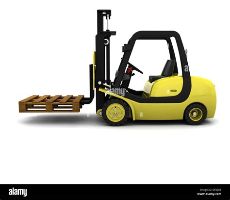 D Render Of Yellow Fork Lift Truck Isolated On White Stock Photo Alamy