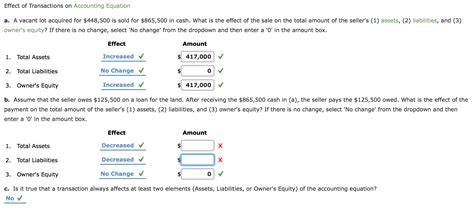 Solved Effect Of Transactions On Accounting Equation A A