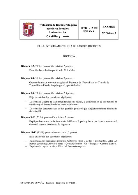 Examen Ebau Historia De EspaÑa Docsity