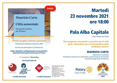 Maurizio Carta Citt Aumentate Marted Novembre Rotary Alba