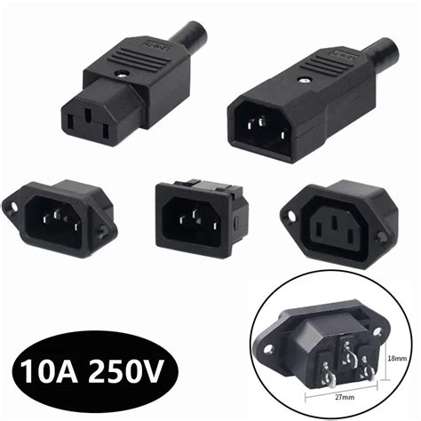 Iec320 10a 250v Black Male Female Docking Plug Connector Rewireable C13 C14 Plug Rewirable Power