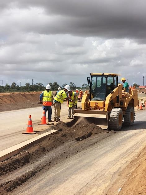 Mano de obra trabajando en el sitio de la contracción de la carretera