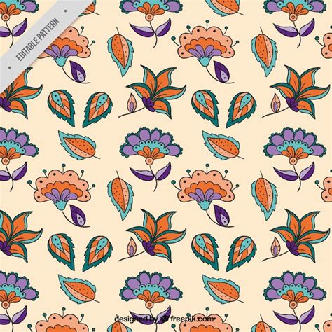 Premium Vector Batik Pattern Of Hand Drawn Flowers And Leaves