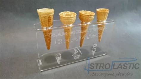 ESPOSITORE PORTA CONI Gelato Da Banco In Plexiglas 4 Fori EUR 32 94