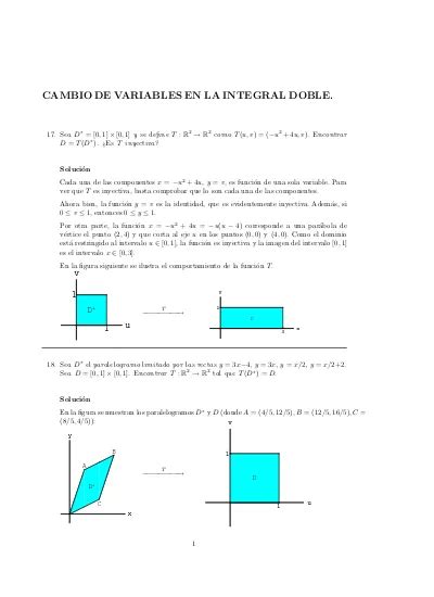 Resueltos Integrales Dobles Con Cambio De Variable