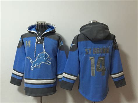 Men S Detroit Lions 14 Amon Ra St Brown Blue Ageless Must Have Lace Up Pullover Hoodie On Sale