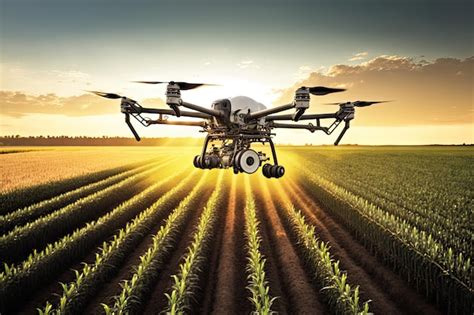 Premium Ai Image Agronomist Drone Flying Over Large Farm Field With Crop