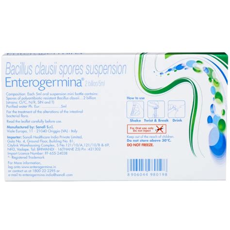 Buy Enterogermina Oral Suspension 5 Ml 10 Bottle In Wholesale Price