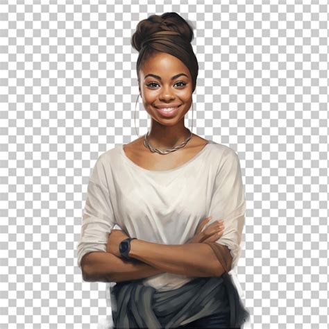 Premium Psd Portrait Of Beautiful Happy Black Woman Standing With