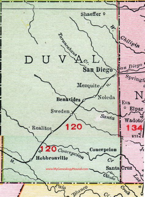 Duval County, Texas, 1911, Map, San Diego, Benavides, Hebbronville ...