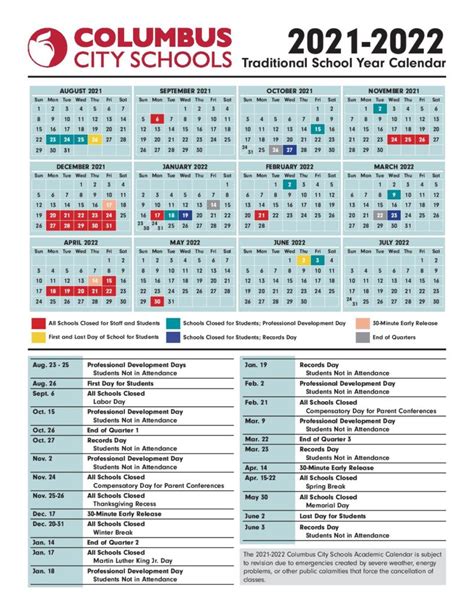 Columbus City Schools Calendar 2022 & Holidays in PDF