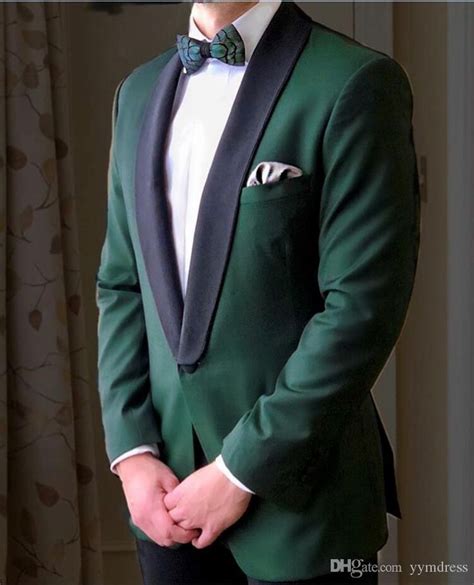 Green Wedding Tuxedos For Groom Black Shawl 2019 Custom Made 2 Pieces Set Groomsmen Best Man