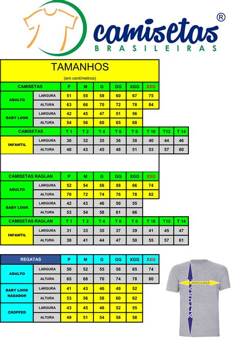 Tamanhos Camisetas Brasileiras Tom S Ltda