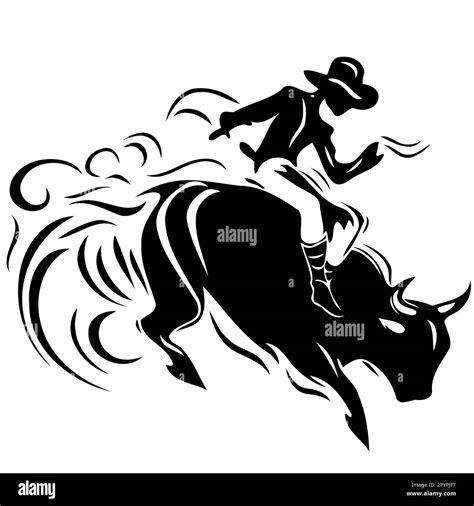 Cowboy Man Riding A Bull At A Rodeo Bull Riding Black And White