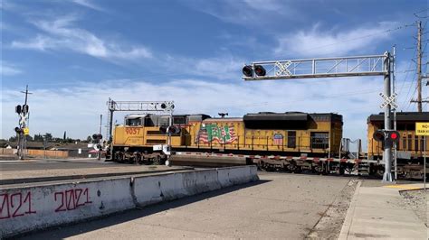 UP 9057 Manifest Freight Train South E Morada Lane Railroad Crossing