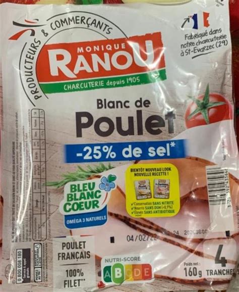 Blanc de Poulet 25 de sel Monique Ranou kalorie kJ a nutriční