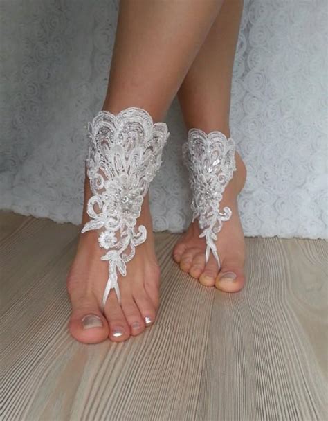 Ivory Barefoot French Lace Sandals Wedding Anklet Beach Wedding