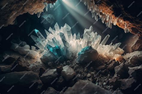 Premium Photo | A cave with crystals and crystals inside