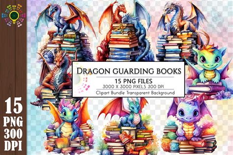 Dragon Guarding Books Watercolor Clipart Graphic By Micon Designs