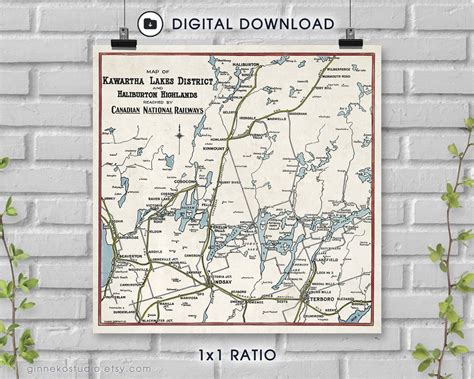 Digital Download Vintage Map Of Kawartha Lakes District And Haliburton