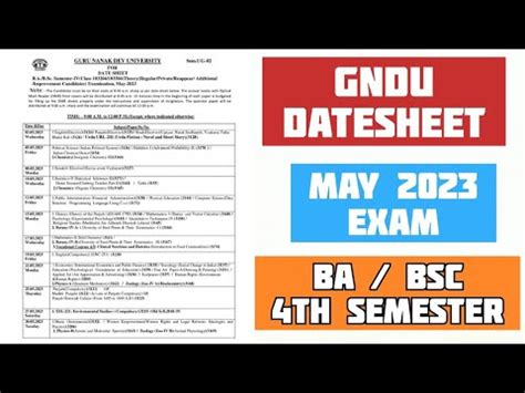 Gndu BA Bsc 4th Semester Datesheet Gndu Datesheet 2023 Gndu