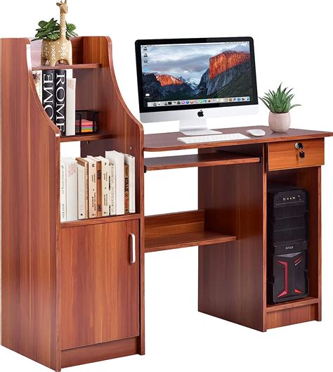 Giantex Schreibtisch Mit B Cherregal Computertisch Pc Tisch Holz