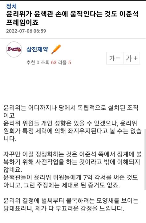 윤리위가 윤핵관 손에 움직인다는 것도 이준석 프레임이죠 정치시사 에펨코리아