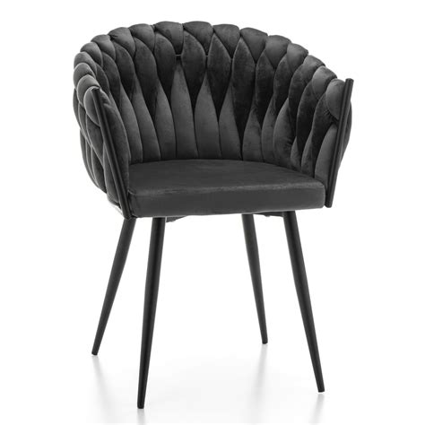 Krzes O Tapicerowane Plecione Latina Glamour Zaplatane Welurowe Szare