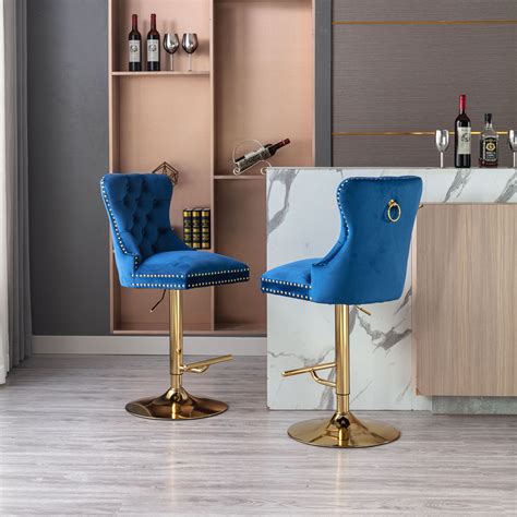 Swivel Bar Stools Chair Set of 2, Velvet Dining Chairs, Modern ...